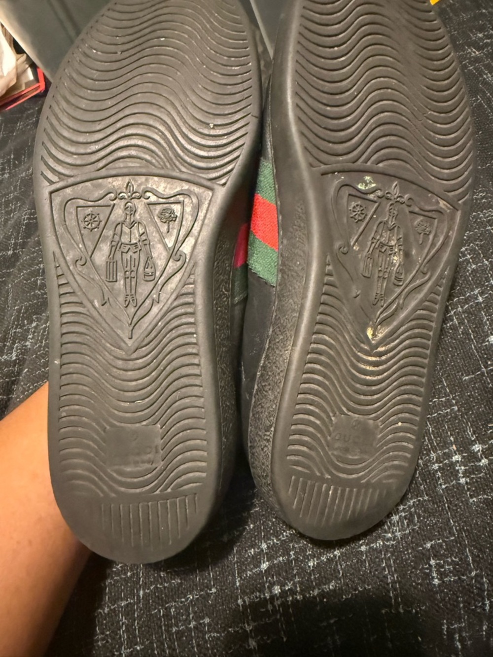 Gucci Black Leather Sneakers with Signature Green & Red Stripe - Picture 12 of 16